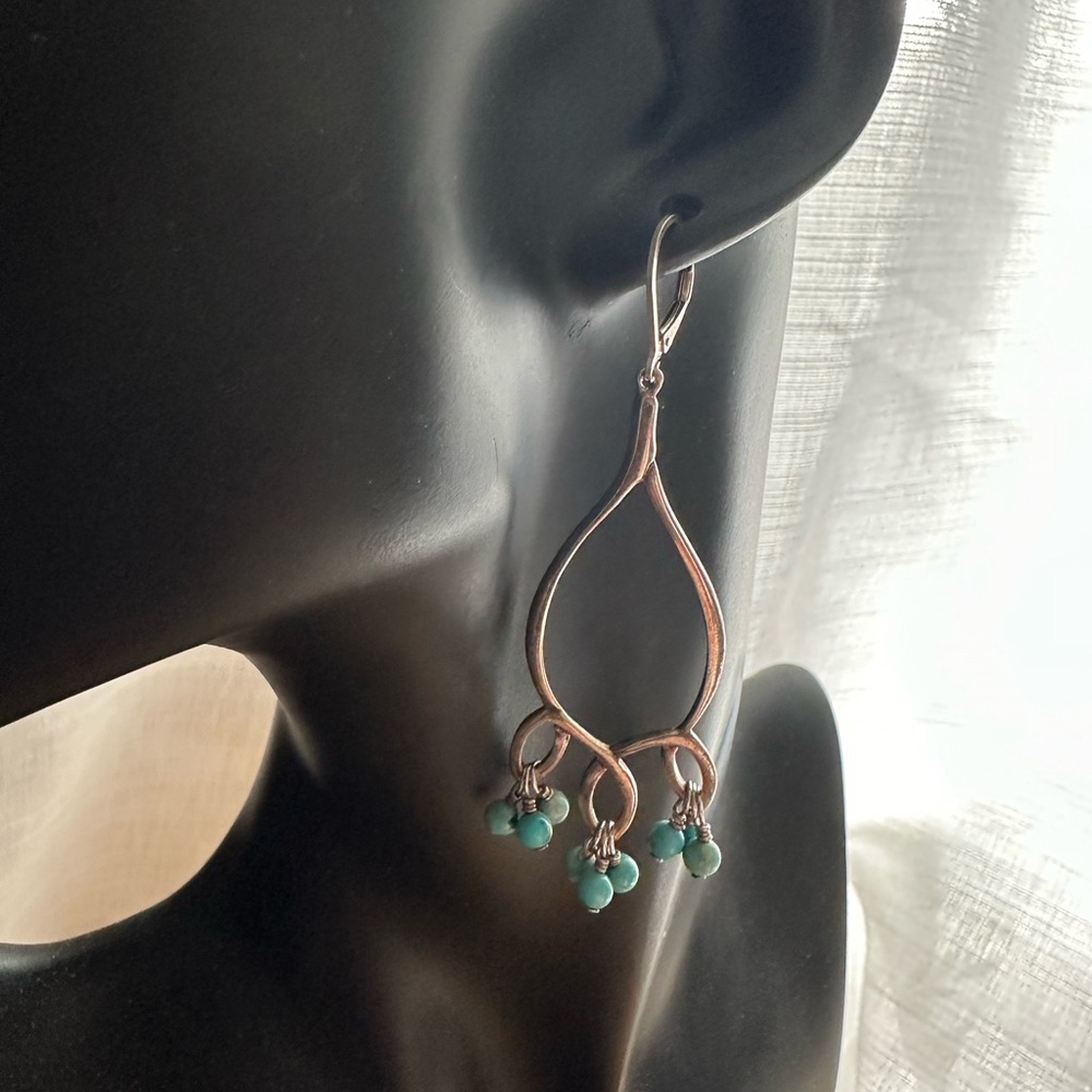 Sterling Silver and Turquoise Teardrop Dangle Earrings 925 Thailand signed SX